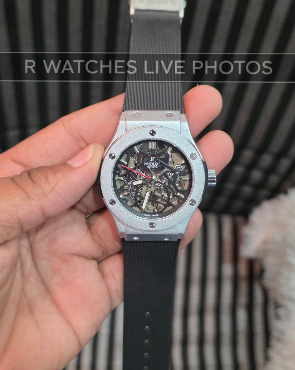 (OS2)⭐ Hublot Automatic Silicon Silver Black