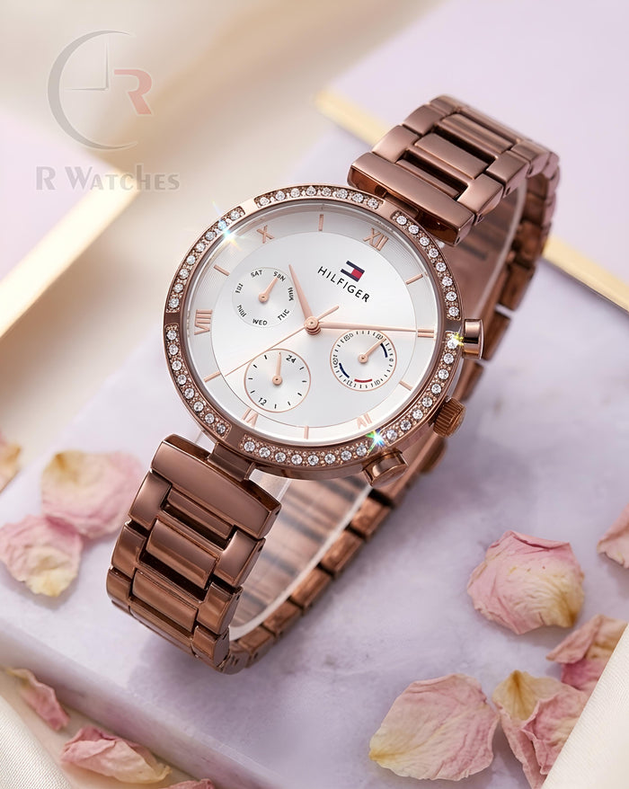 (OS) Tommy Hilfiger Girls Brown White Dial