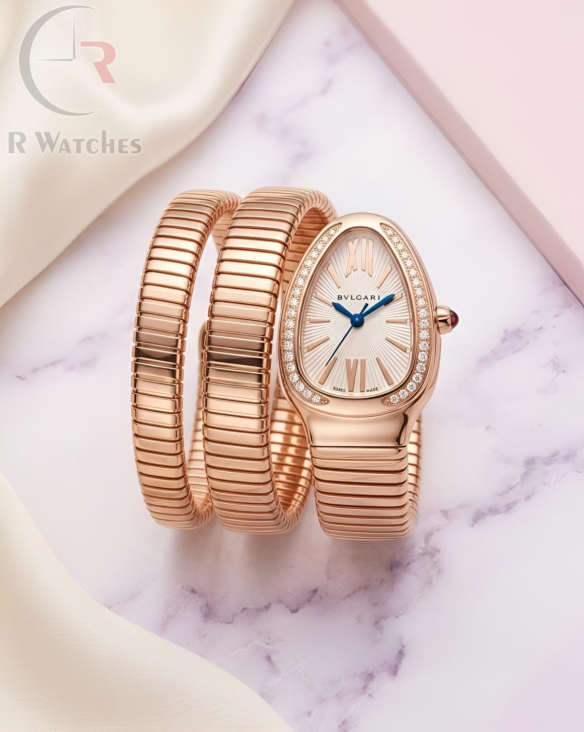 (OS) Bvlgari Snake Girls Diamond Rose Gold White
