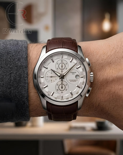 (OS3)⭐ Tissot leather white dial brown leather