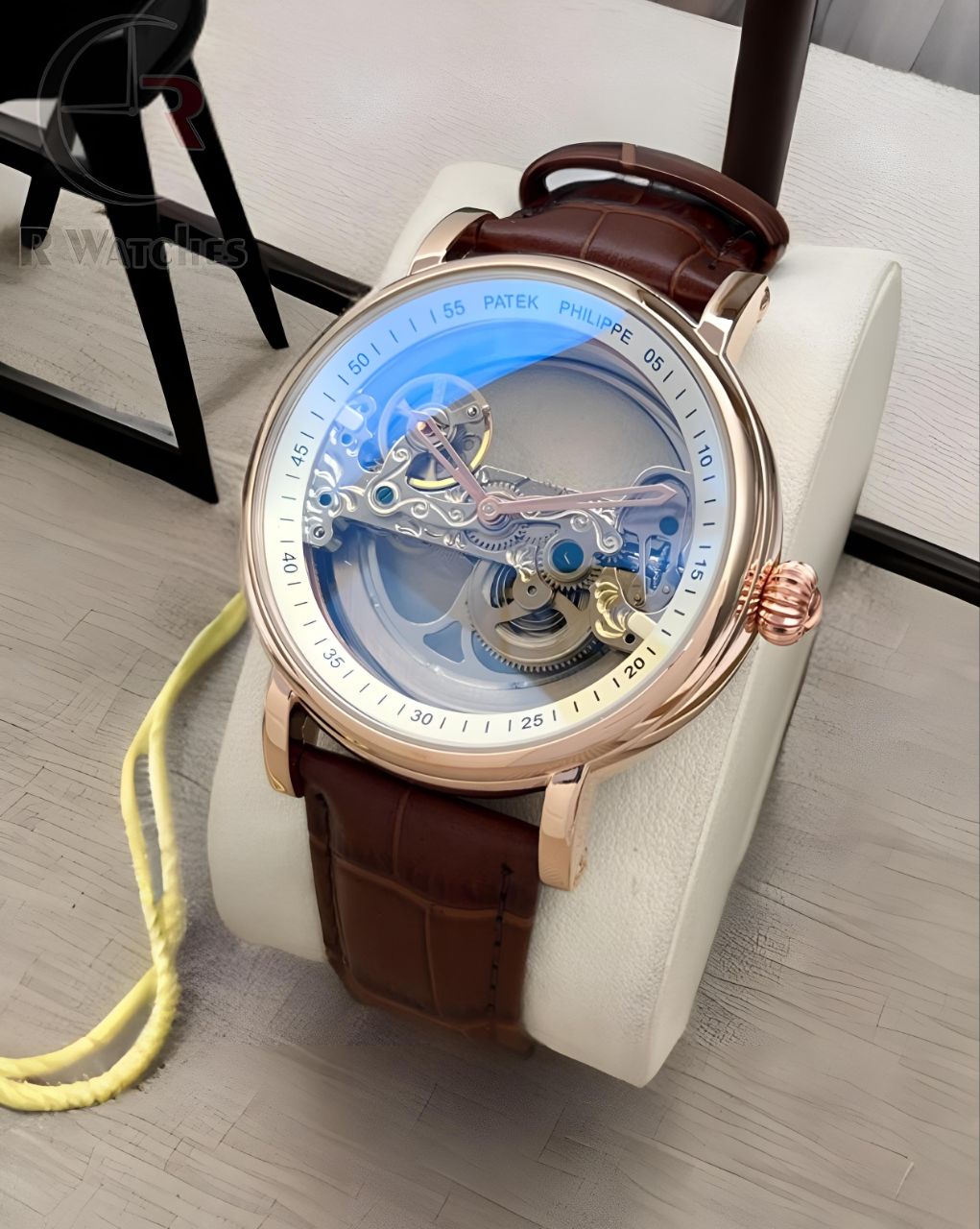 (OS) Patek Philippe Automatic leather Rose Gold Brown Leather