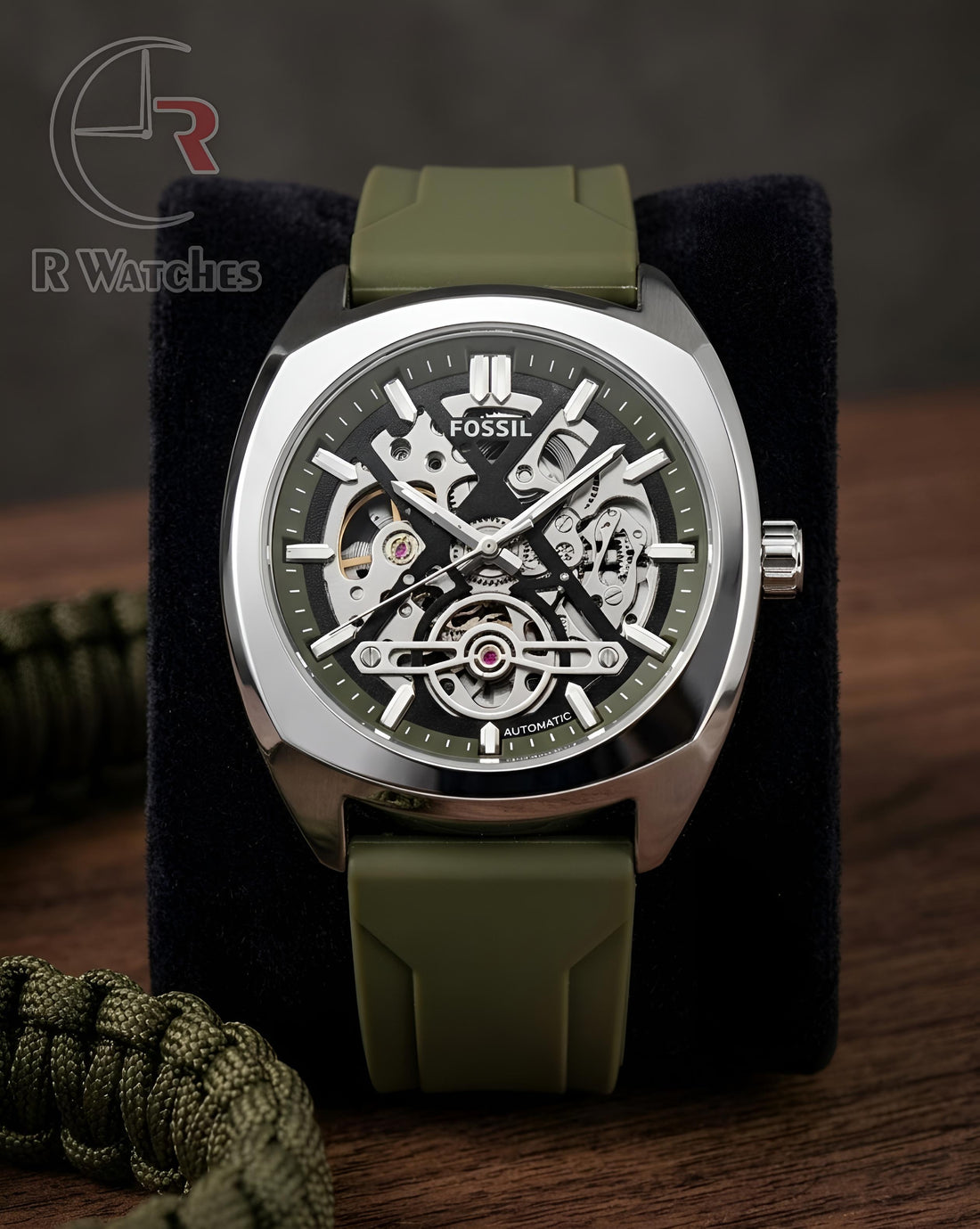 (OS) Fossil Automatic Silicon Silver Green