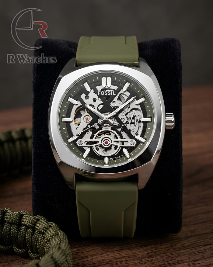 (OS) Fossil Automatic Silicon Silver Green