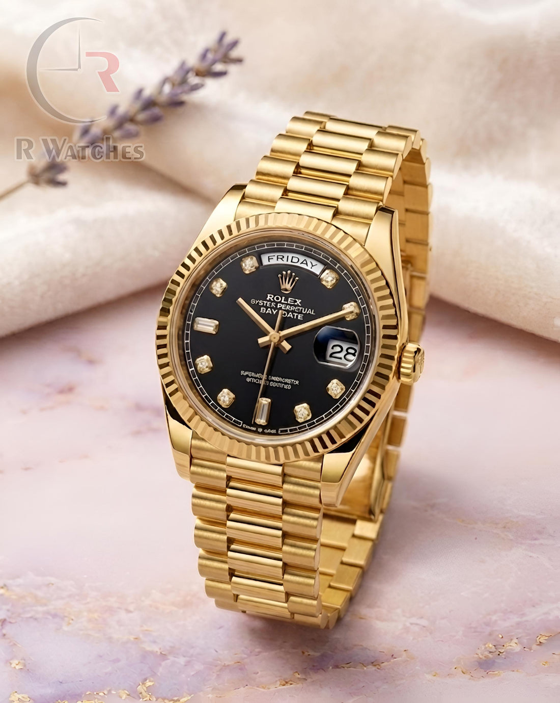 (OS) Rolex Girls Gold Black Dial