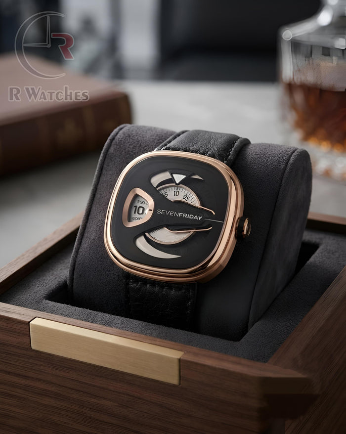 (OS2) SevenFriday Leather Rose Gold Black