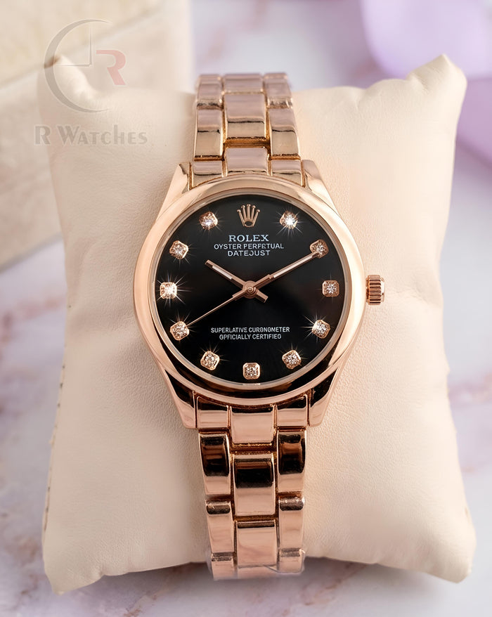 (OS) Rolex Girls Rose Gold Black Dial