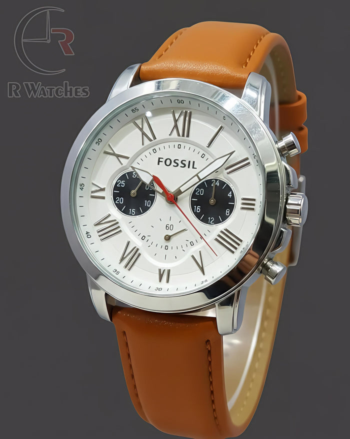(SS3) Fossil leather brown silver white