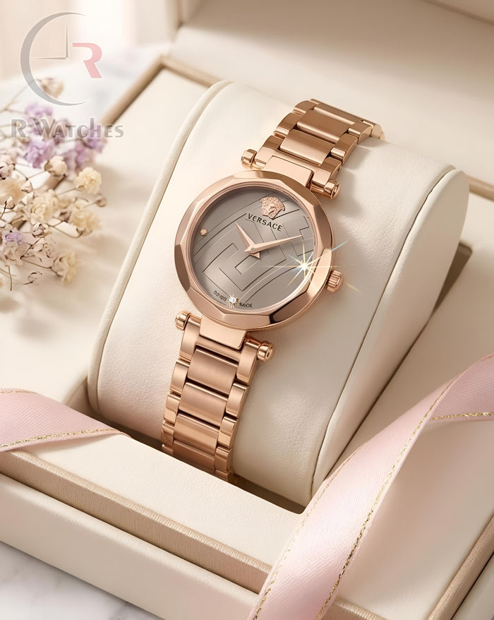 (OS) Versace Girls Rose Gold Grey Dial