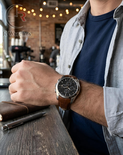 (OS3)⭐ Tissot leather black dial brown leather