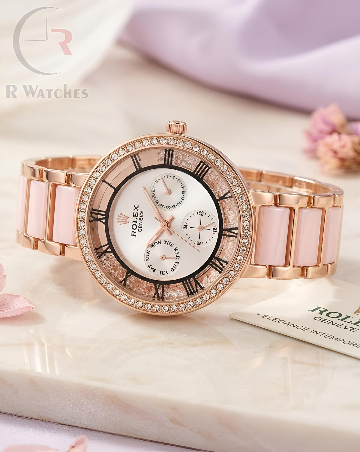(OS)⭐ Rolex Girls Diamond Rose Gold White Dial