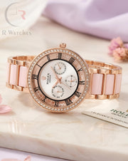 (OS)⭐ Rolex Girls Diamond Rose Gold White Dial