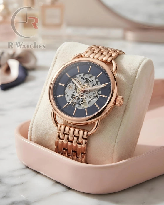 (SS) Fossil Girls Automatic Rose Gold Black