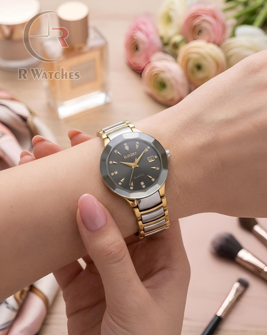 (SS) Rado Girls Diamond Cutt Dual Tone Black