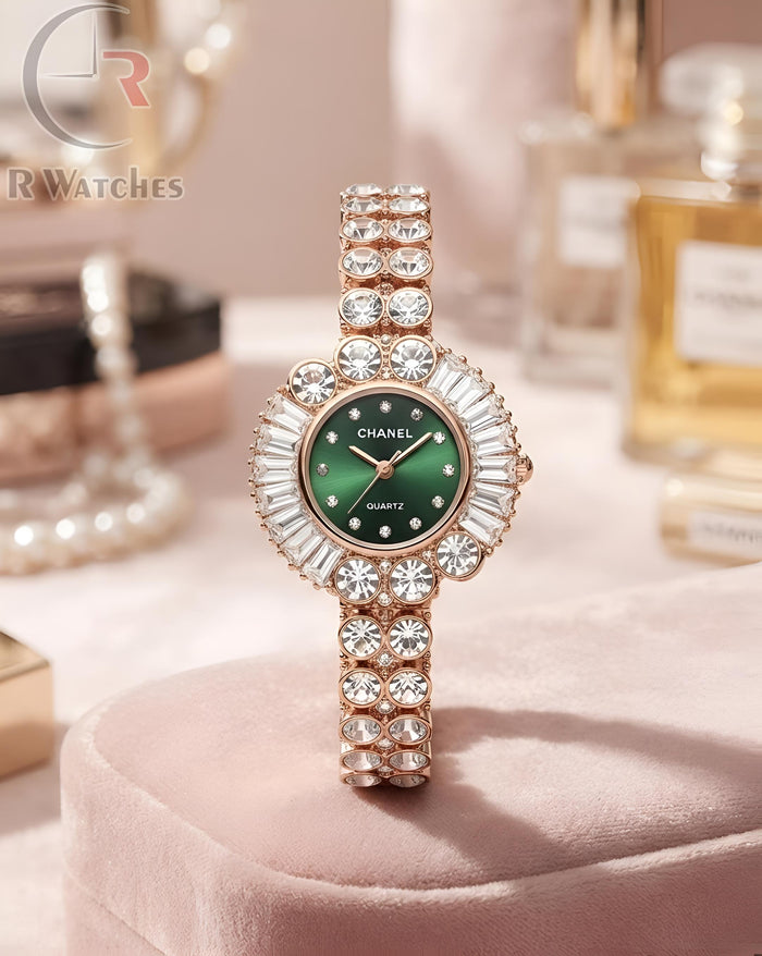 (OS) Chanel Girls Diamond Rose Gold Green