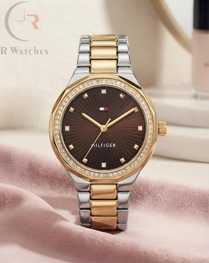 (OS) Tommy Hilfiger Girls Diamond Dual Tone Brown