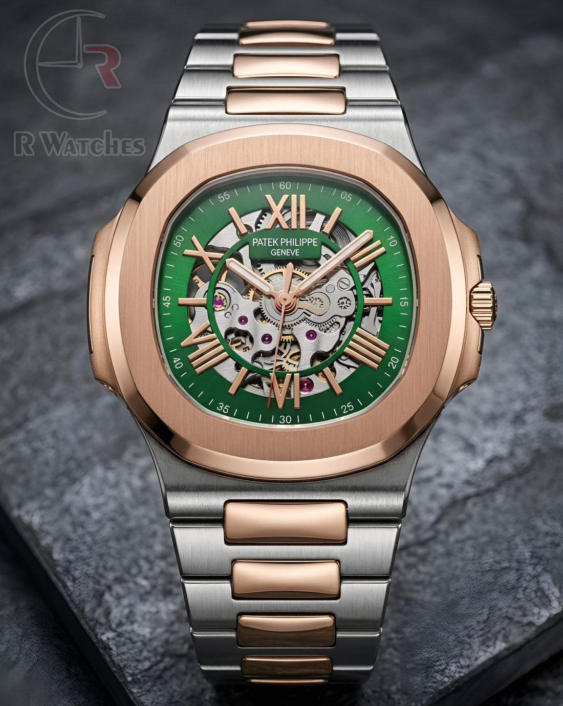 (OS4) Patek Philippe Automatic Rose Gold Green Roman Dial