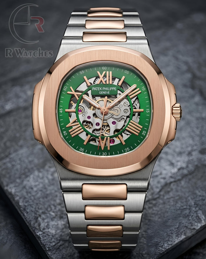 (OS4) Patek Philippe Automatic Rose Gold Green Roman Dial