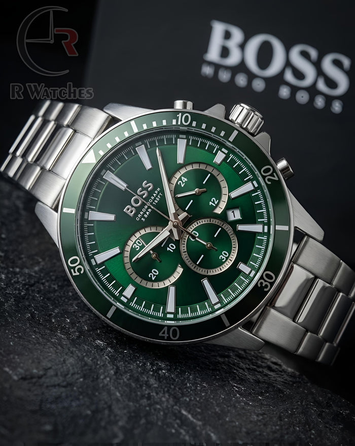 (OS)⭐ Boss Silver Green Dial