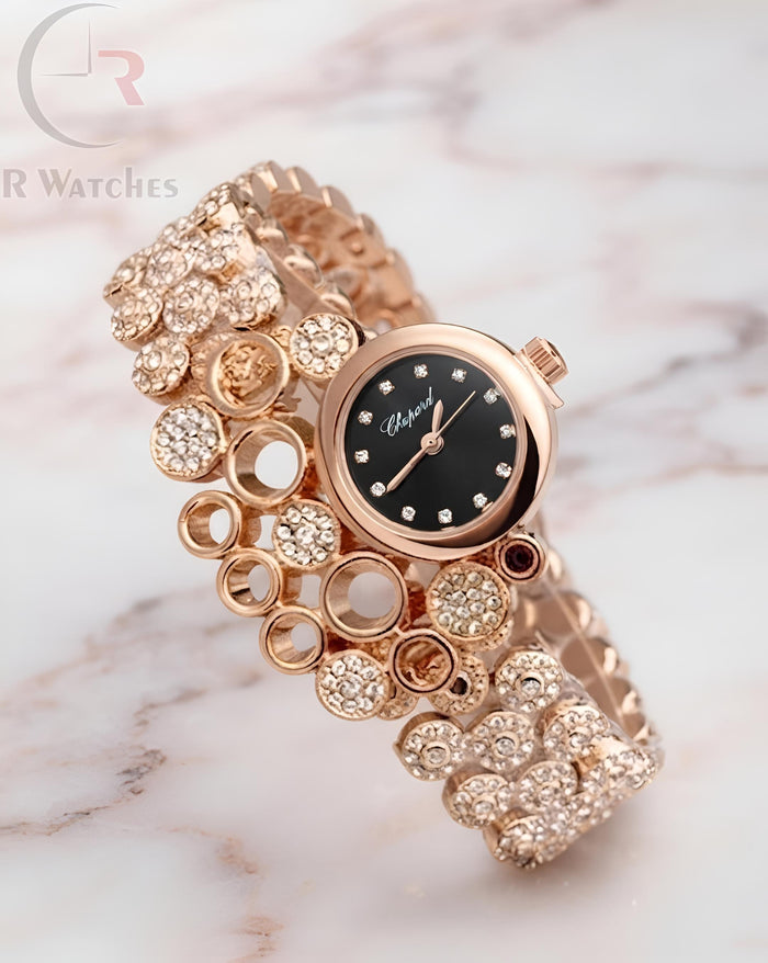 (OS) Chopard Girls Diamond Rose Gold Black