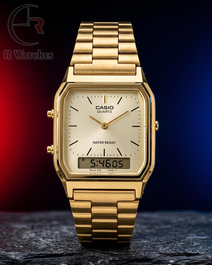 (OS)⭐ Casio white dial metal gold