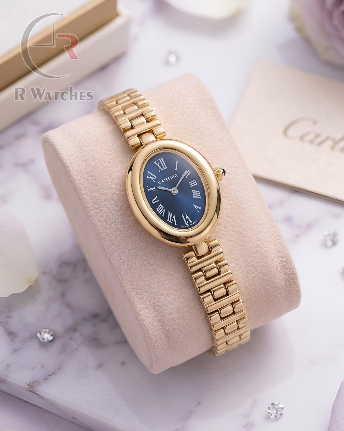 (OS) Cartier Girls Gold Blue Roman Dial