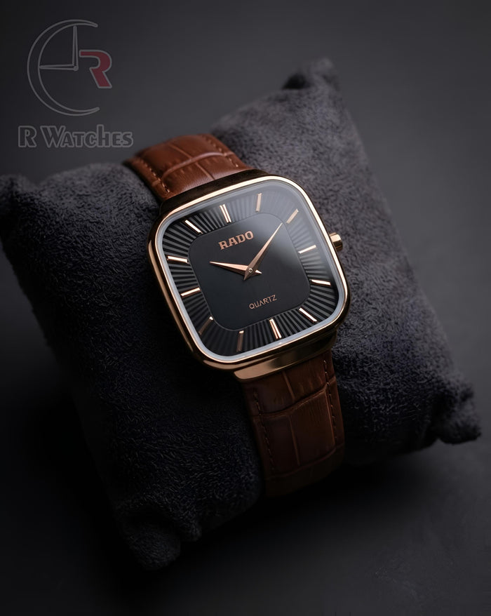 (OS) Rado Leather Rose Gold Black Brown