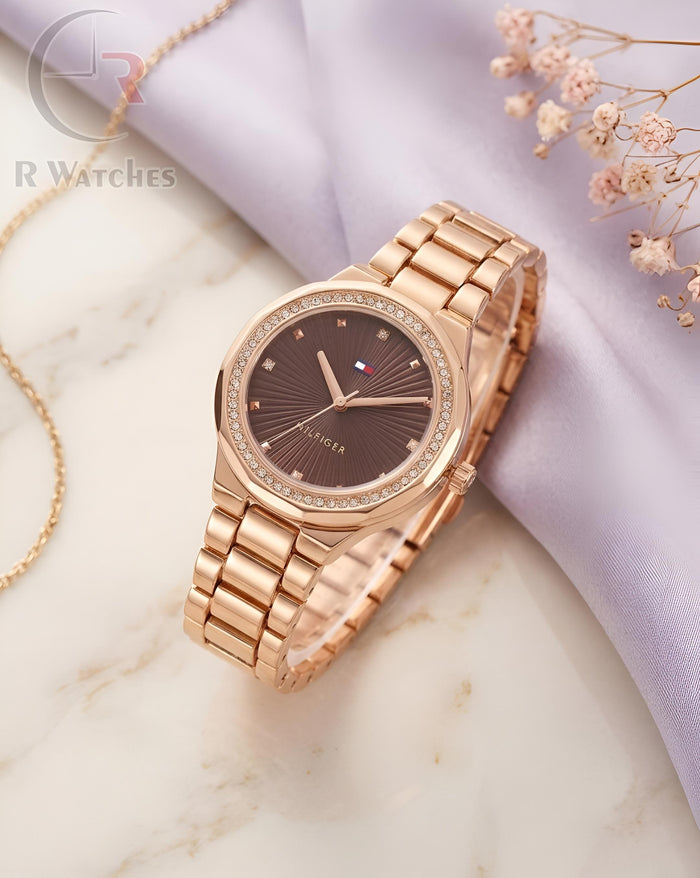 (OS) Tommy Hilfiger Girls Rose Gold Brown