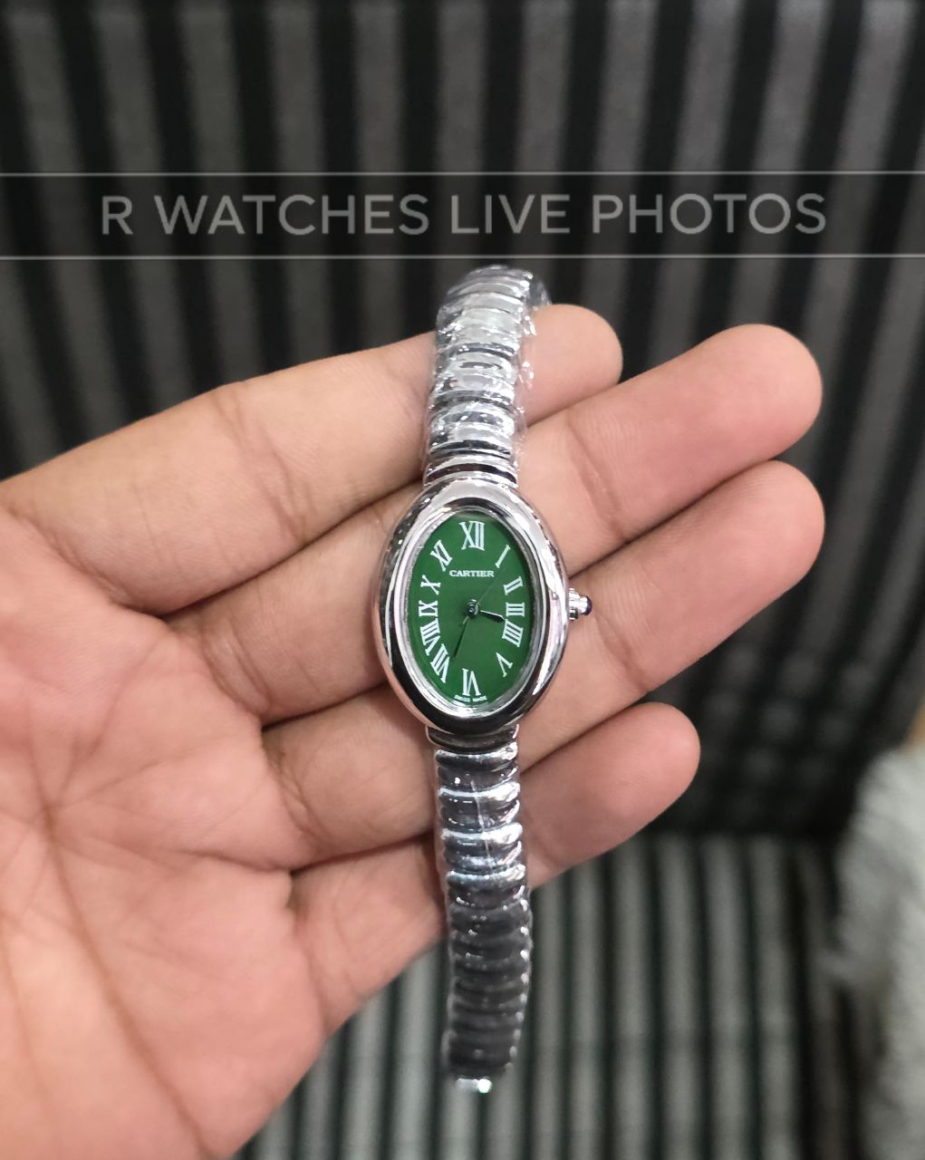 (SS)⭐ Cartier Girls Silver Green Roman Dial