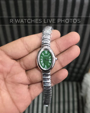 (SS)⭐ Cartier Girls Silver Green Roman Dial