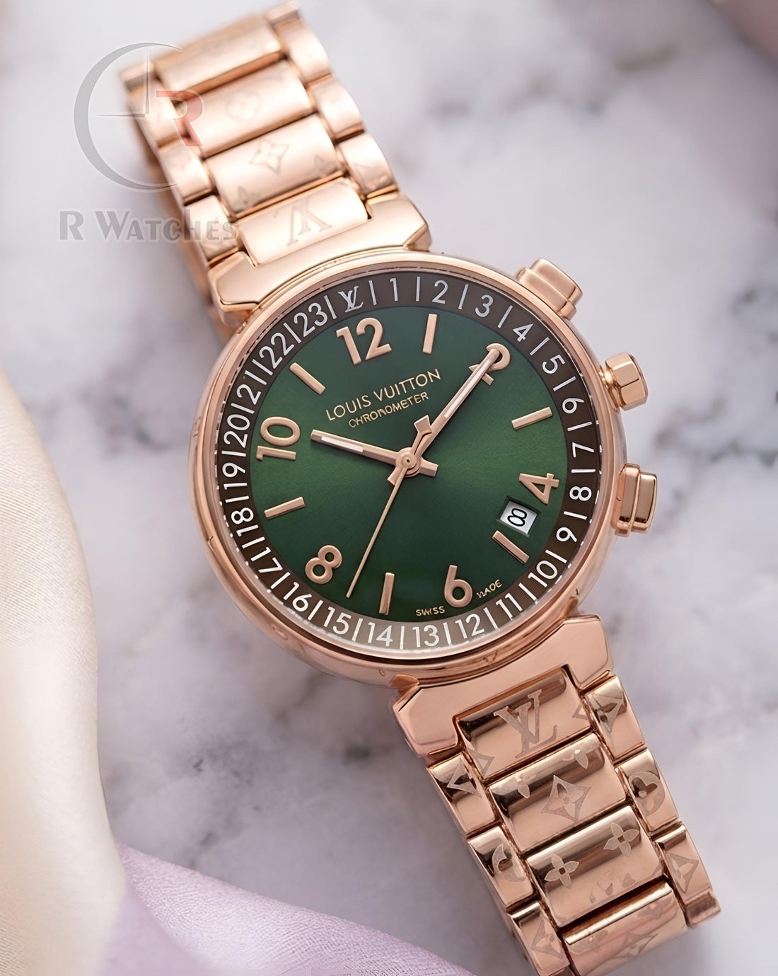(SS) LV Girls Rose Gold Green Dial