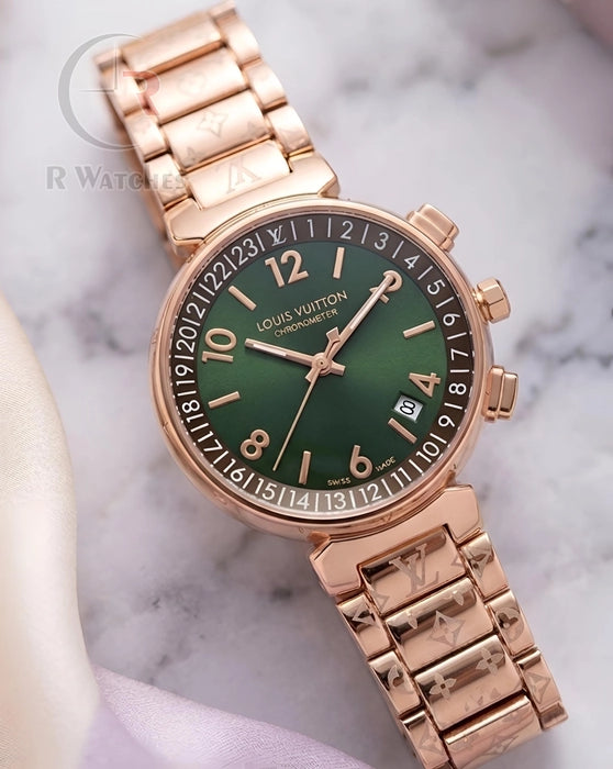 (SS) LV Girls Rose Gold Green Dial