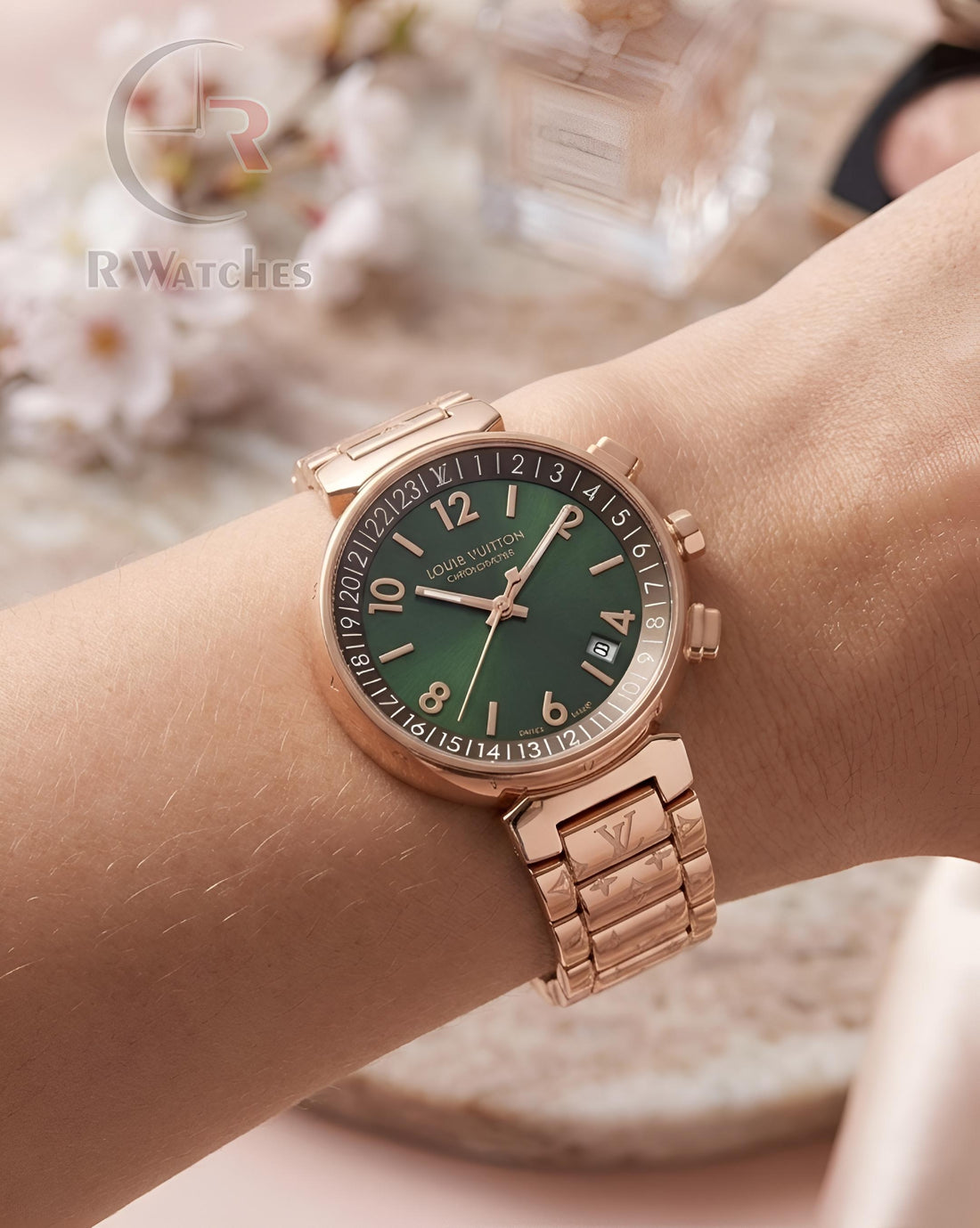 (SS) LV Girls Rose Gold Green Dial