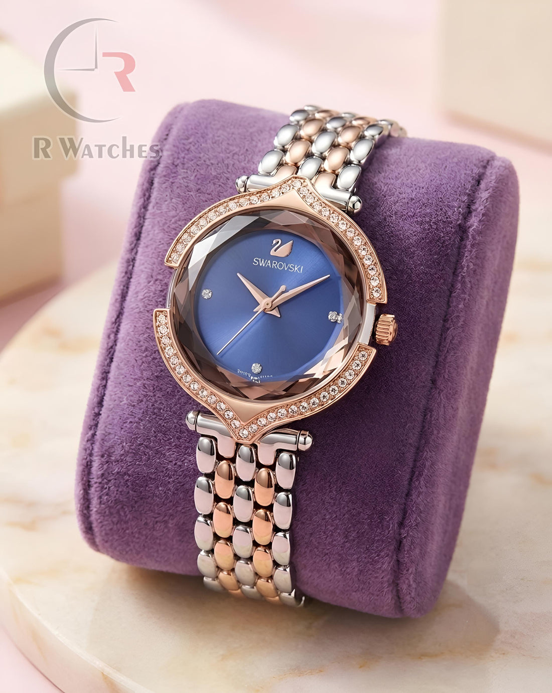 (OS) Swarovski Girls Diamond Rose Gold Nevy Blue