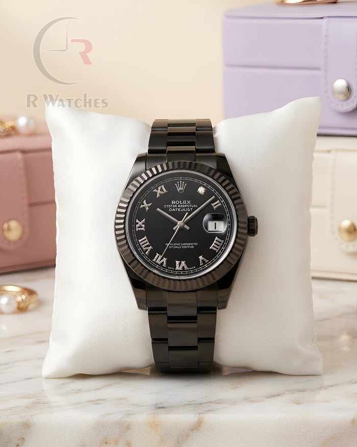 (OS3) Rolex Girls Full Black Roman Dial