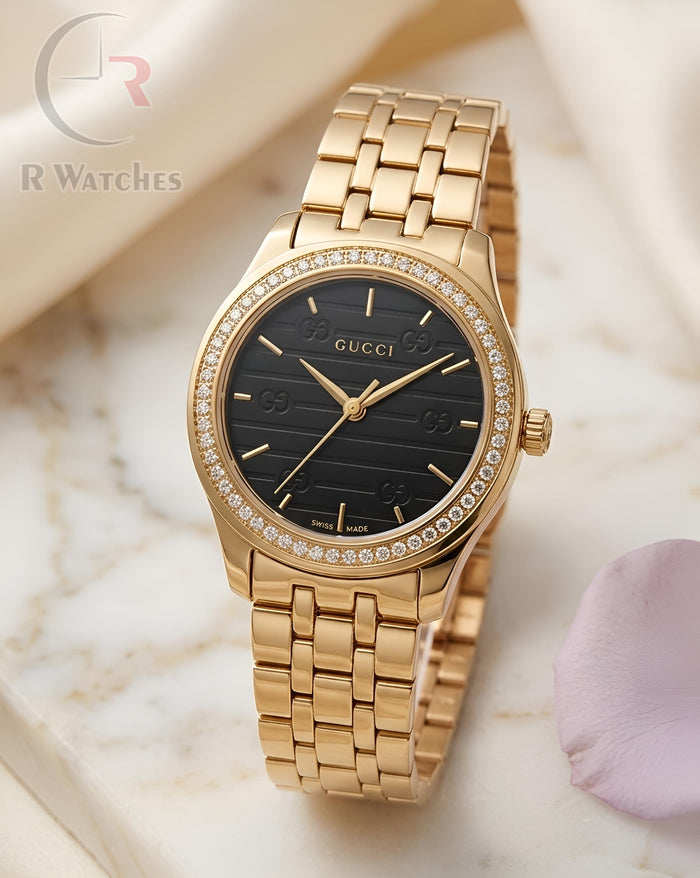 (SS) Gucci Girls Gold Black Dial