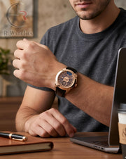 (OS) Jacob & Co Leather Rose Gold Blue Black