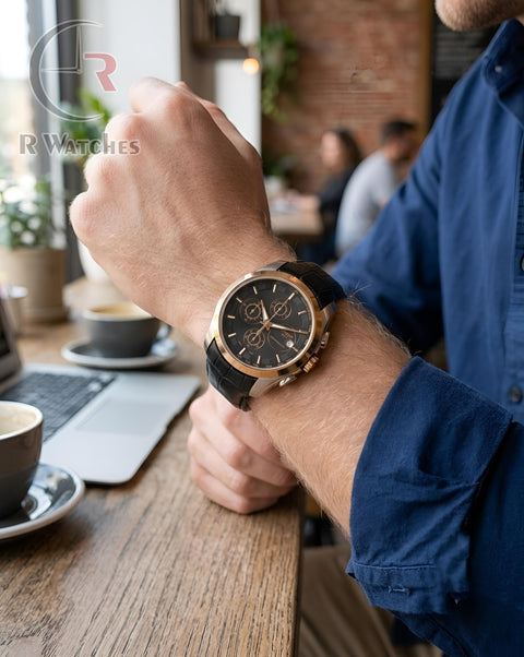 (OS3)⭐ Tissot leather black dual tone black