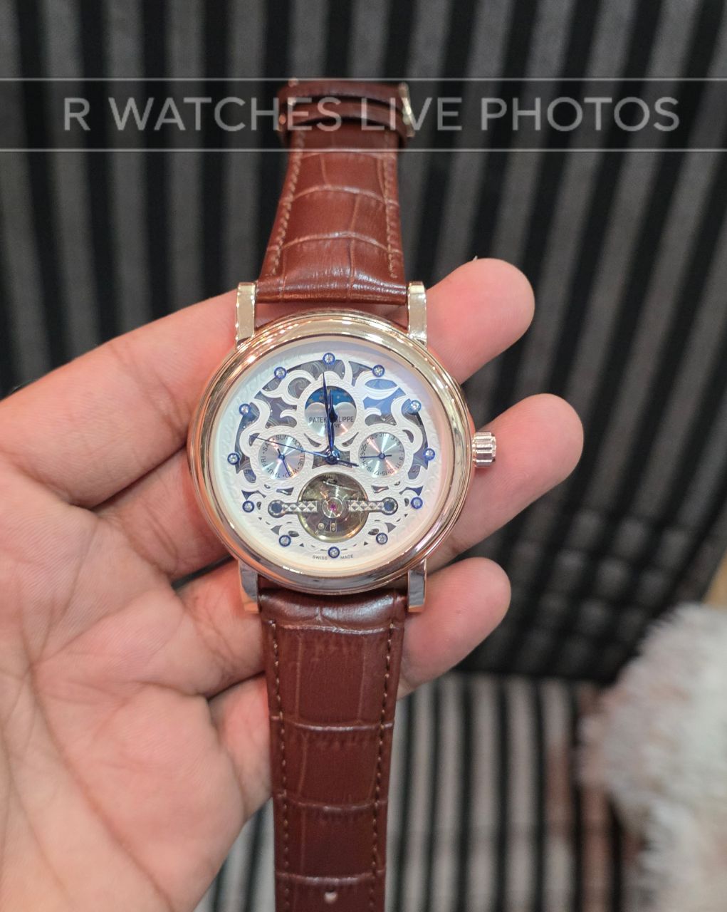 (OS2)⭐ Patek Philippe Automatic Leather Rose Gold White Dial