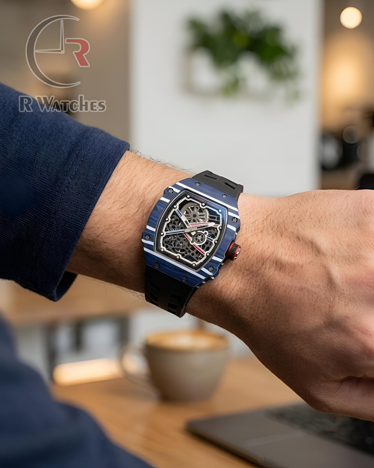 (OS)⭐ RM Silicon Black Nevy Blue White Dial