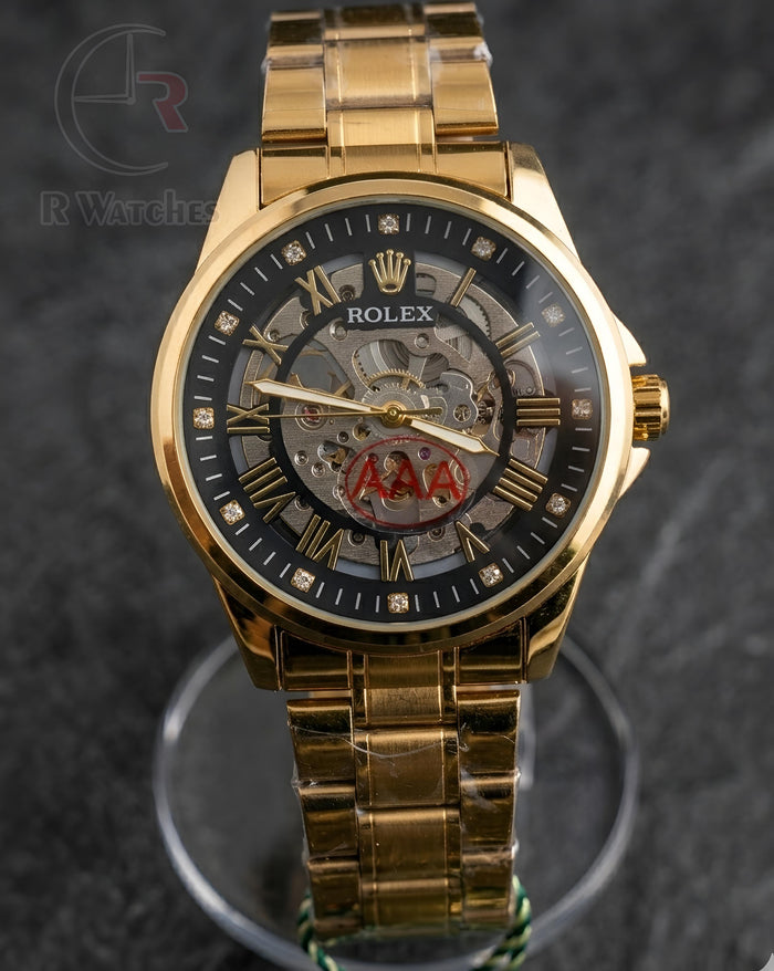 (SS) Rolex Automatic Gold Black Roman Dial