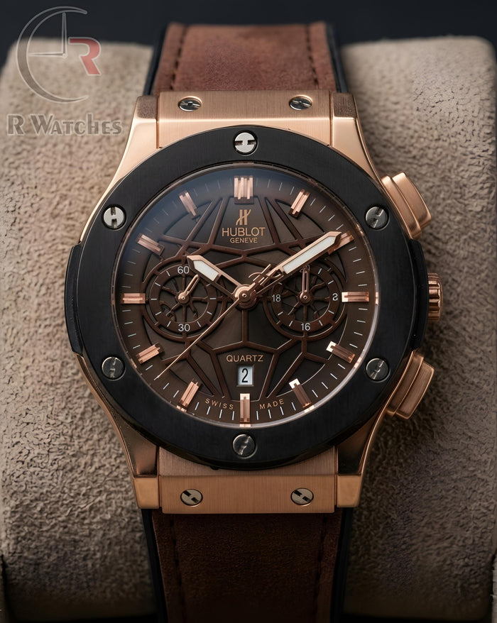 (OS2) Hublot Machinery Leather Black Rose Gold Brown