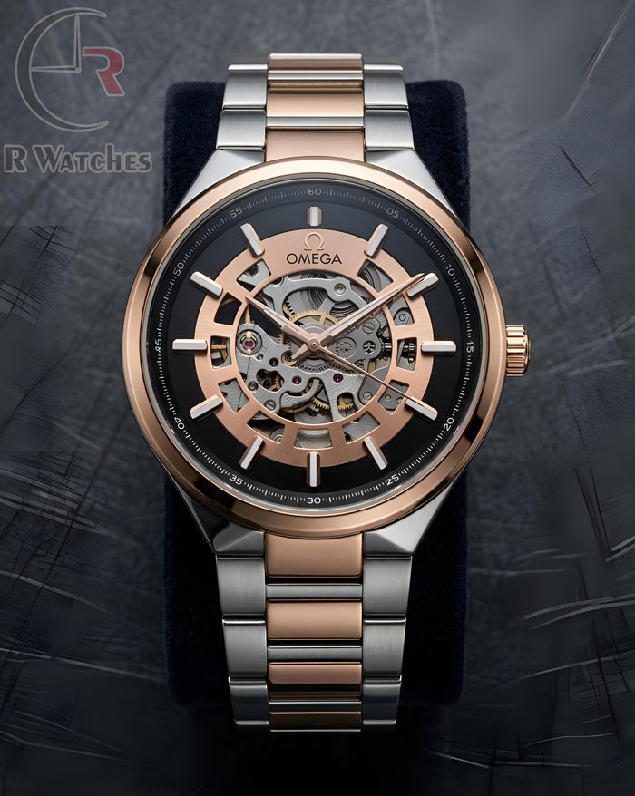 (SS) Omega Automatic Rose Gold Black