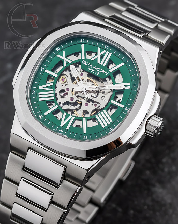 (OS) Patek Philippe Automatic Silver Green Roman Dial