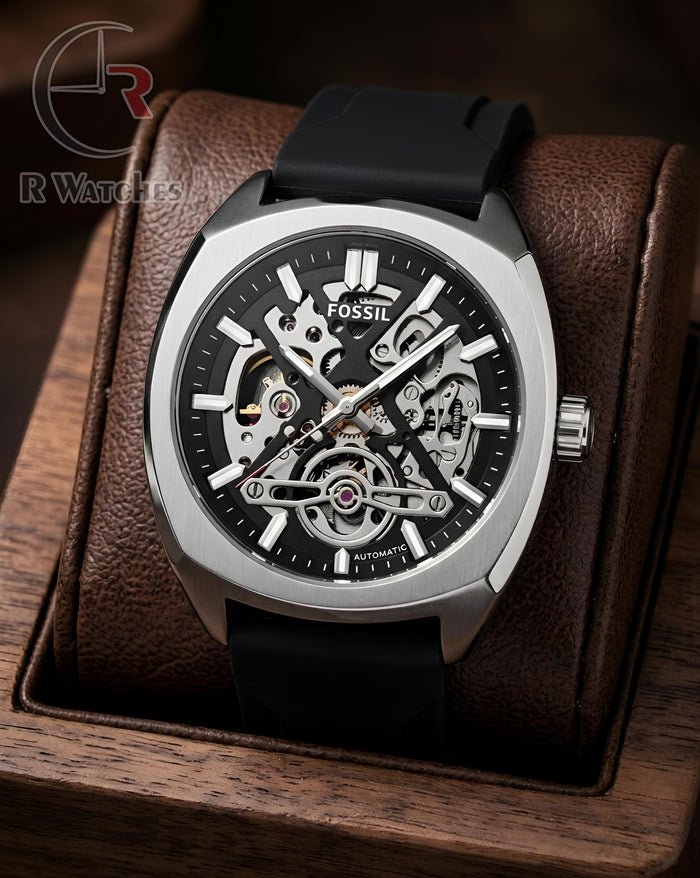 (OS) Fossil Automatic Silicon Silver Black