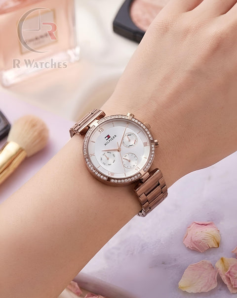 (OS)⭐ Tommy Hilfiger Girls Brown White Dial