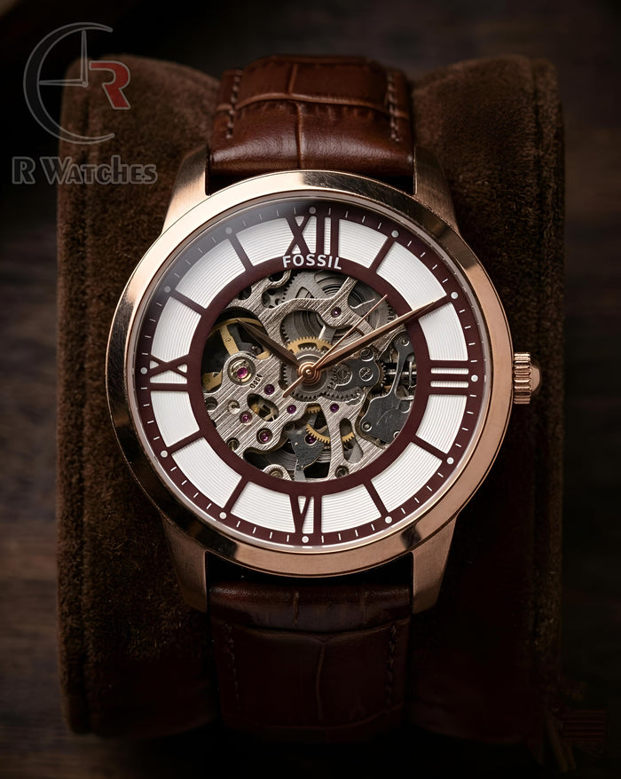 (OS) Fossil Automatic Leather Rose Gold Brown
