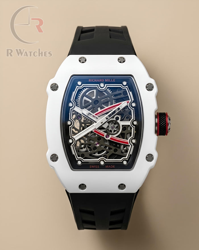 (OS2)⭐ RM Silicon Black White Dial