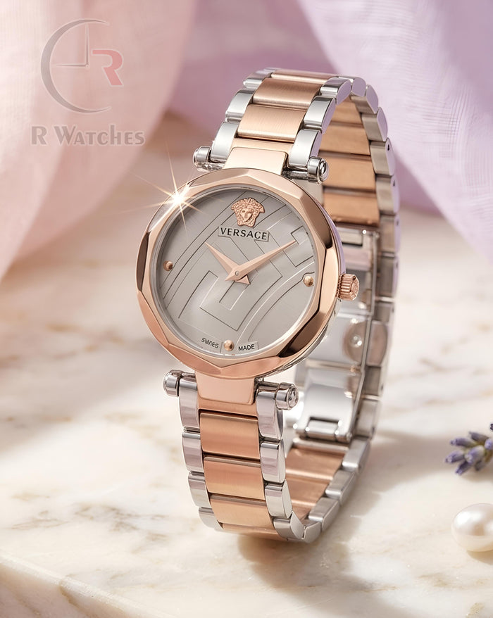 (OS) Versace Girls Rose Gold Grey Dial