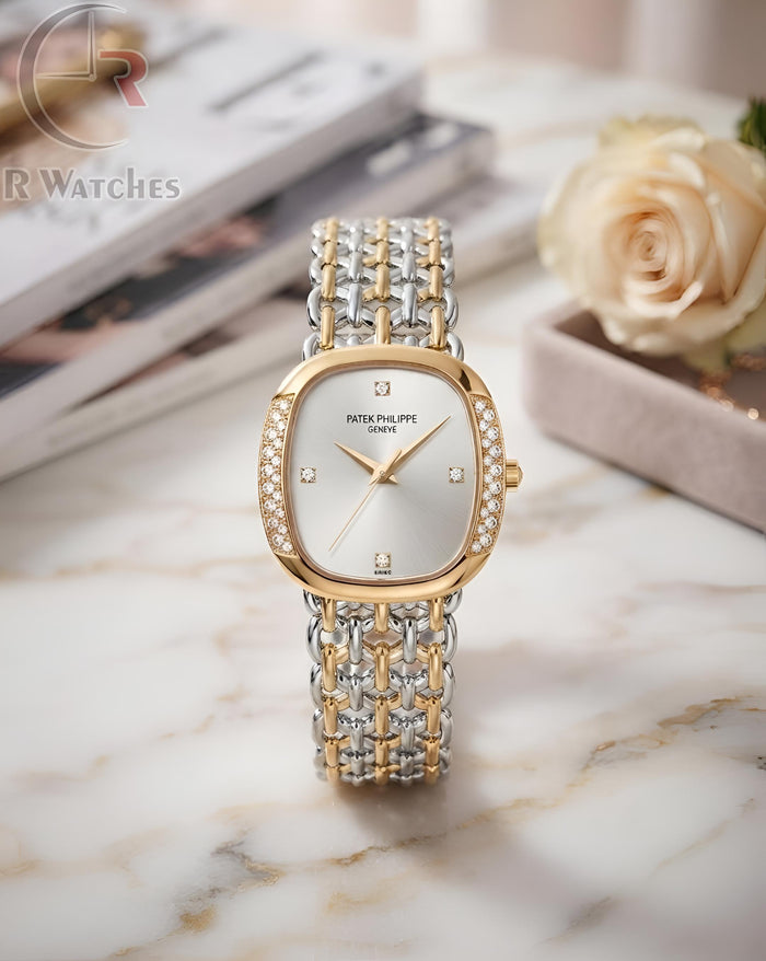 (OS) Patek Philippe Girls Diamond Dual Tone White
