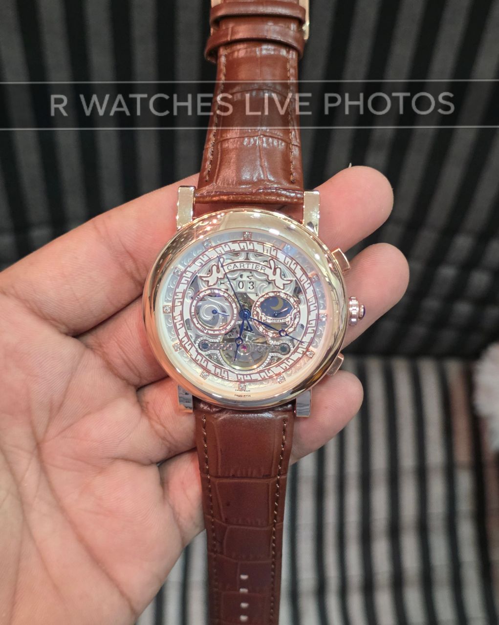(OS2)⭐ Cartier Automatic Leather Rose Gold White (CAL1)